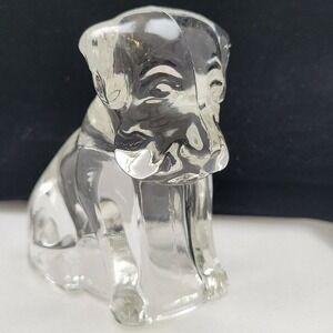 Glass Dog Figurine Small Clear Bulldog Boxer Puppy Art Deco Style